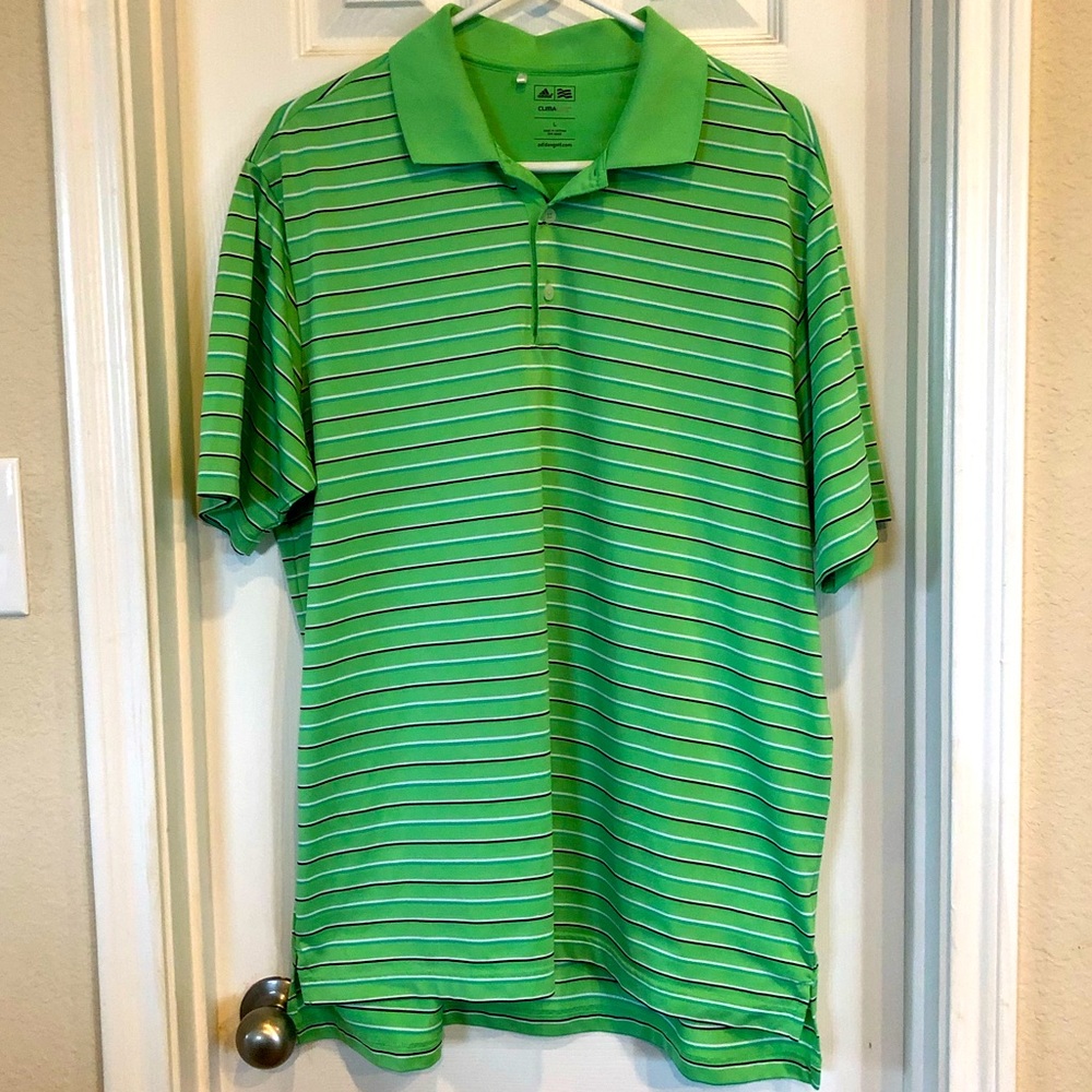 Adidas Green Striped Golf Polo ClimaLite Large